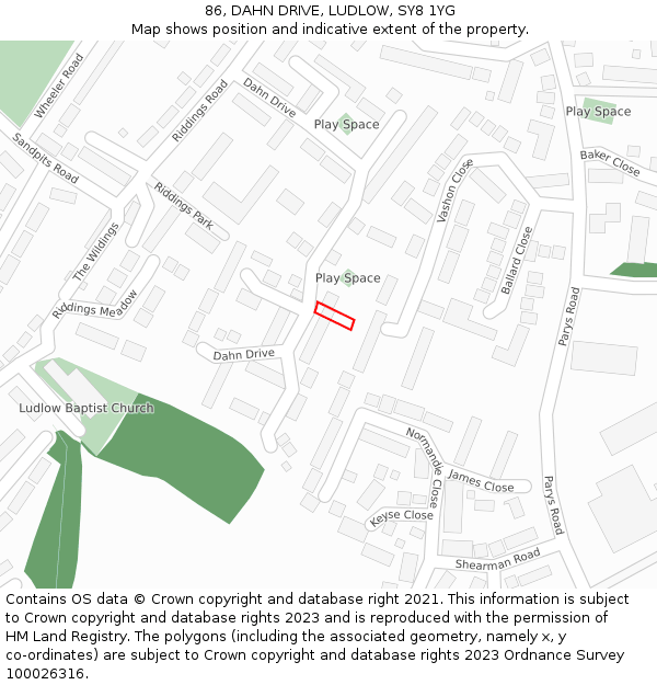 86, DAHN DRIVE, LUDLOW, SY8 1YG: Location map and indicative extent of plot