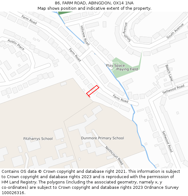 86, FARM ROAD, ABINGDON, OX14 1NA: Location map and indicative extent of plot