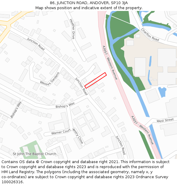 86, JUNCTION ROAD, ANDOVER, SP10 3JA: Location map and indicative extent of plot