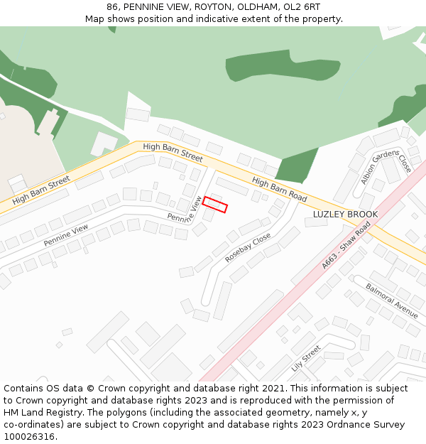 86, PENNINE VIEW, ROYTON, OLDHAM, OL2 6RT: Location map and indicative extent of plot