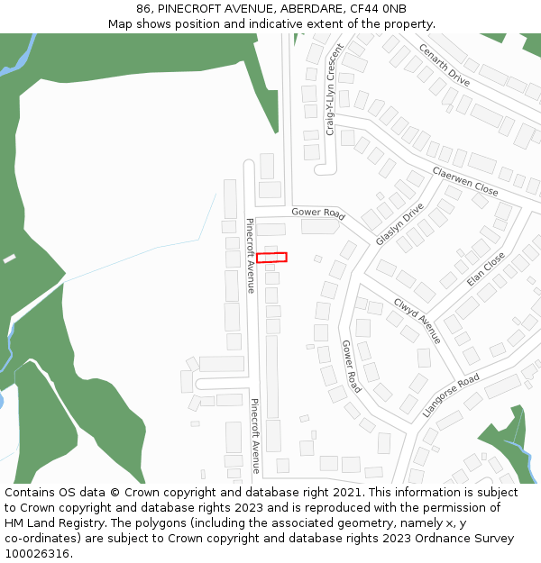 86, PINECROFT AVENUE, ABERDARE, CF44 0NB: Location map and indicative extent of plot