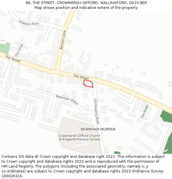 86, THE STREET, CROWMARSH GIFFORD, WALLINGFORD, OX10 8ER: Location map and indicative extent of plot