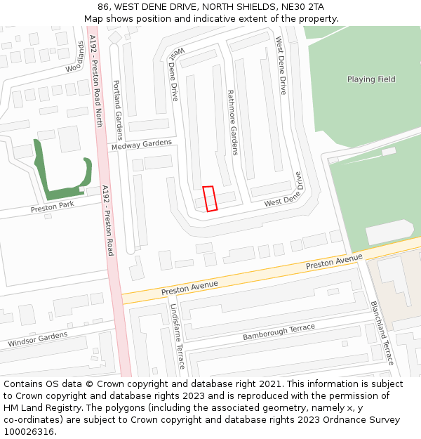 86, WEST DENE DRIVE, NORTH SHIELDS, NE30 2TA: Location map and indicative extent of plot