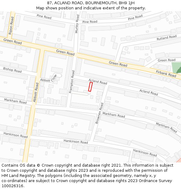 87, ACLAND ROAD, BOURNEMOUTH, BH9 1JH: Location map and indicative extent of plot