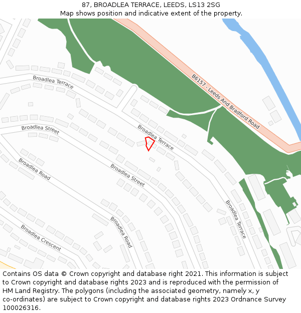 87, BROADLEA TERRACE, LEEDS, LS13 2SG: Location map and indicative extent of plot