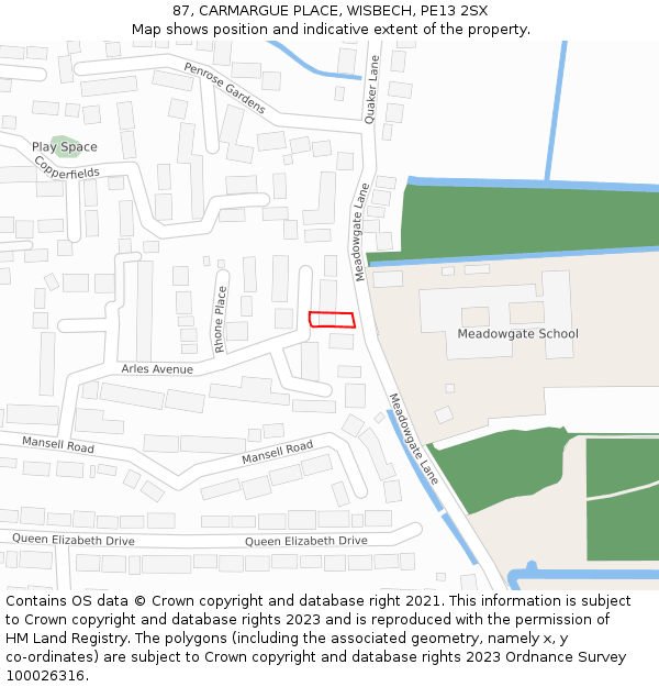 87, CARMARGUE PLACE, WISBECH, PE13 2SX: Location map and indicative extent of plot