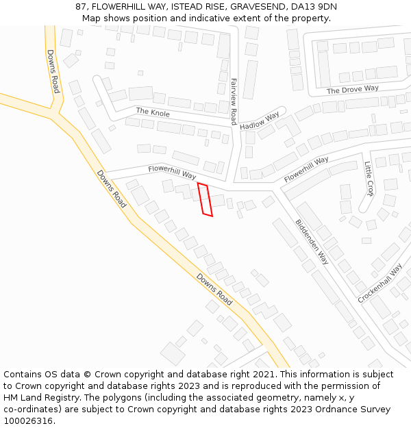 87, FLOWERHILL WAY, ISTEAD RISE, GRAVESEND, DA13 9DN: Location map and indicative extent of plot