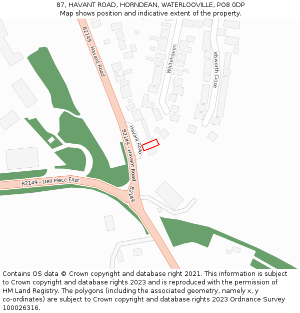 87, HAVANT ROAD, HORNDEAN, WATERLOOVILLE, PO8 0DP: Location map and indicative extent of plot