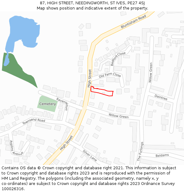 87, HIGH STREET, NEEDINGWORTH, ST IVES, PE27 4SJ: Location map and indicative extent of plot