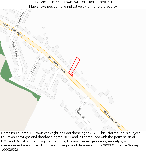 87, MICHELDEVER ROAD, WHITCHURCH, RG28 7JH: Location map and indicative extent of plot