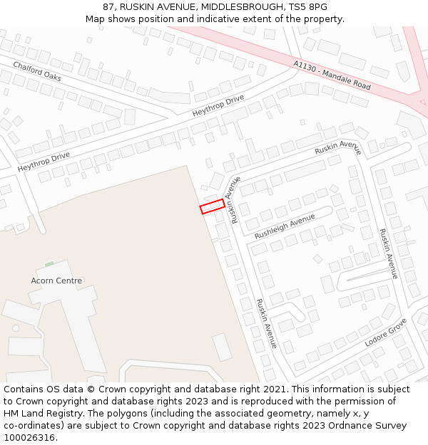 87, RUSKIN AVENUE, MIDDLESBROUGH, TS5 8PG: Location map and indicative extent of plot