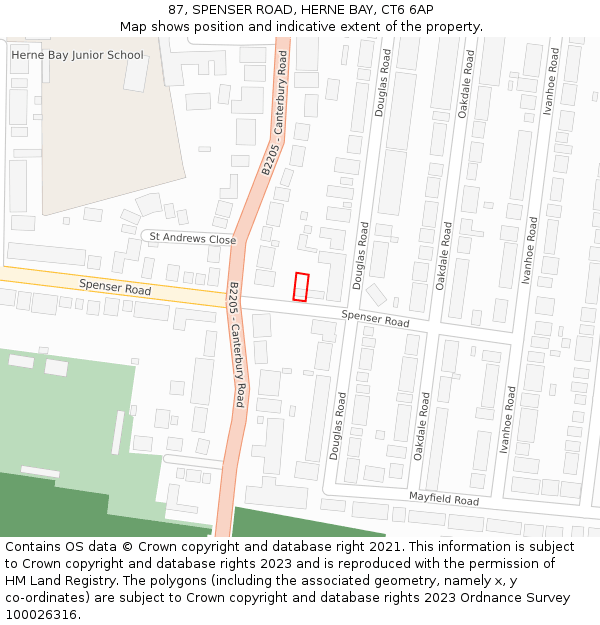 87, SPENSER ROAD, HERNE BAY, CT6 6AP: Location map and indicative extent of plot