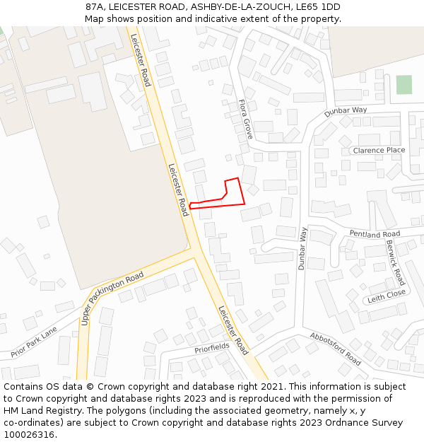 87A, LEICESTER ROAD, ASHBY-DE-LA-ZOUCH, LE65 1DD: Location map and indicative extent of plot