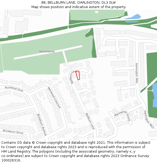 88, BELLBURN LANE, DARLINGTON, DL3 0LW: Location map and indicative extent of plot