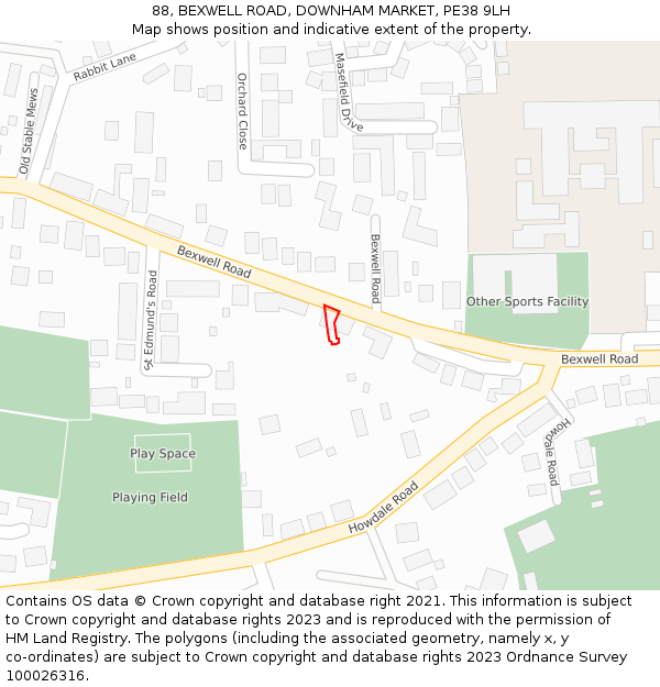 88, BEXWELL ROAD, DOWNHAM MARKET, PE38 9LH: Location map and indicative extent of plot