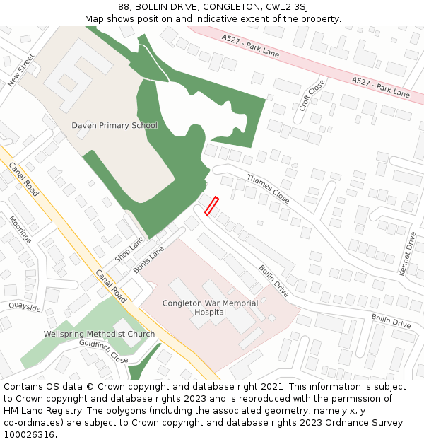 88, BOLLIN DRIVE, CONGLETON, CW12 3SJ: Location map and indicative extent of plot