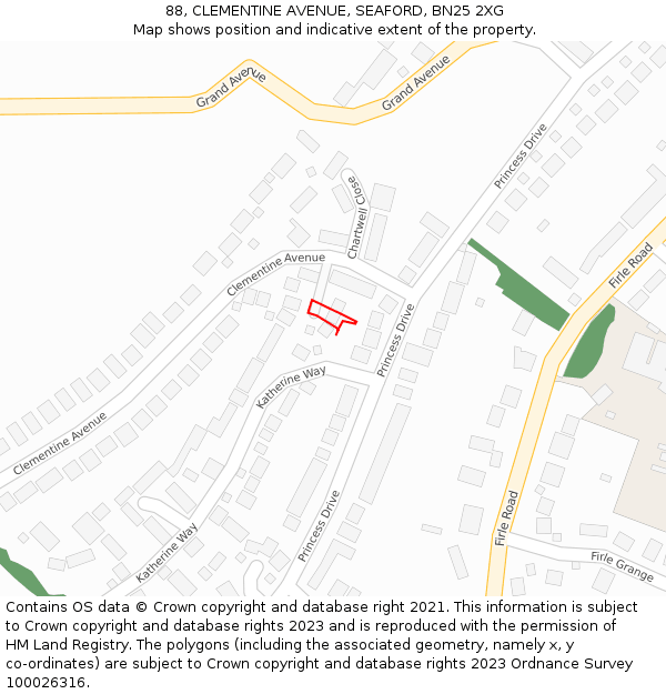 88, CLEMENTINE AVENUE, SEAFORD, BN25 2XG: Location map and indicative extent of plot