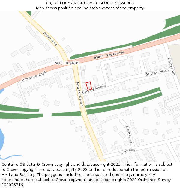 88, DE LUCY AVENUE, ALRESFORD, SO24 9EU: Location map and indicative extent of plot