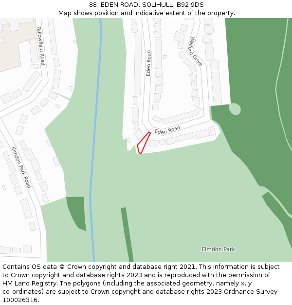 88, EDEN ROAD, SOLIHULL, B92 9DS: Location map and indicative extent of plot