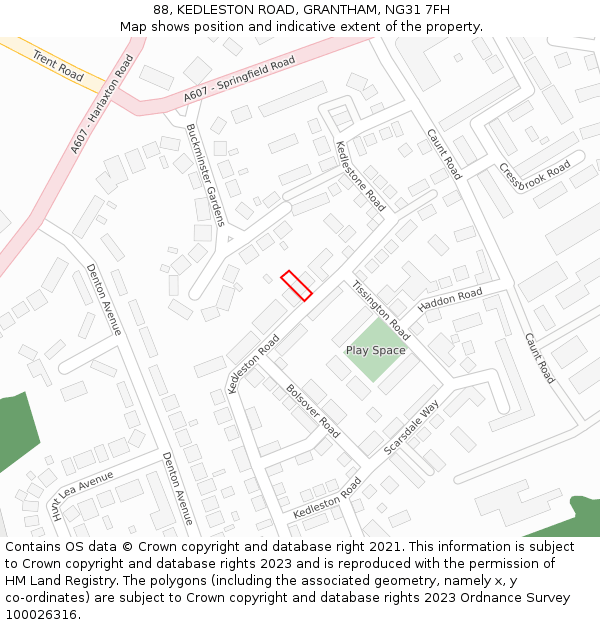 88, KEDLESTON ROAD, GRANTHAM, NG31 7FH: Location map and indicative extent of plot