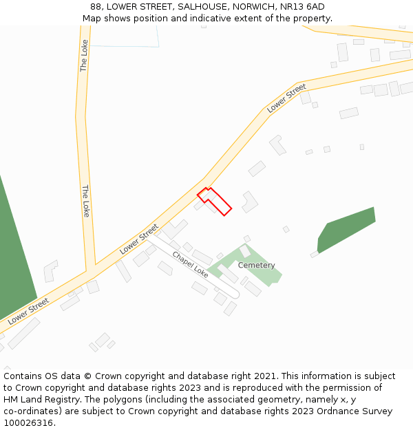 88, LOWER STREET, SALHOUSE, NORWICH, NR13 6AD: Location map and indicative extent of plot