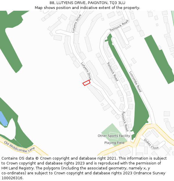 88, LUTYENS DRIVE, PAIGNTON, TQ3 3LU: Location map and indicative extent of plot