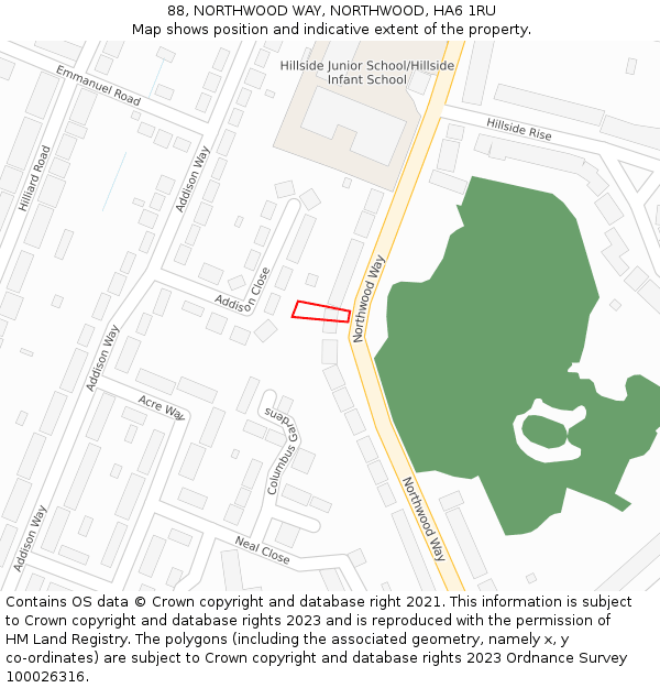 88, NORTHWOOD WAY, NORTHWOOD, HA6 1RU: Location map and indicative extent of plot