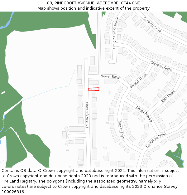 88, PINECROFT AVENUE, ABERDARE, CF44 0NB: Location map and indicative extent of plot