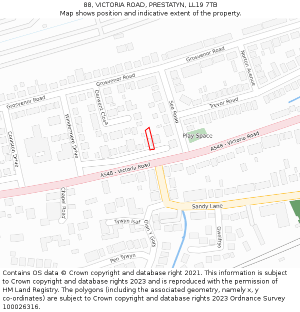 88, VICTORIA ROAD, PRESTATYN, LL19 7TB: Location map and indicative extent of plot