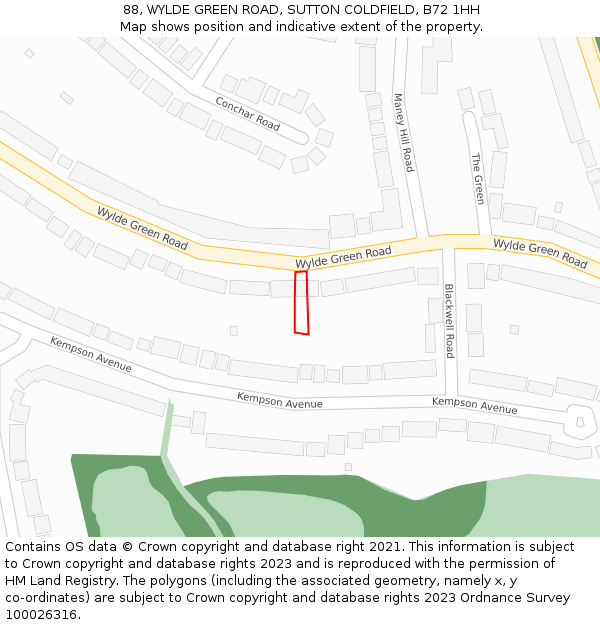 88, WYLDE GREEN ROAD, SUTTON COLDFIELD, B72 1HH: Location map and indicative extent of plot