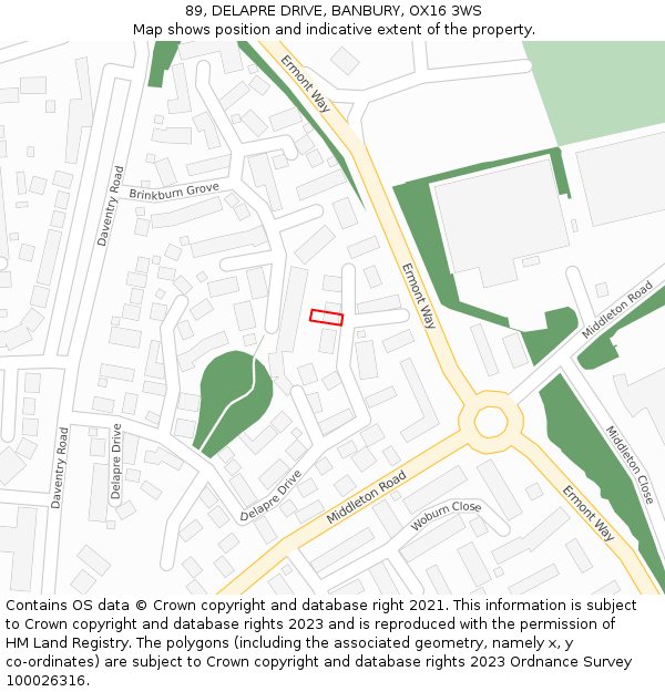 89, DELAPRE DRIVE, BANBURY, OX16 3WS: Location map and indicative extent of plot