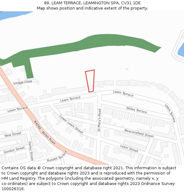 89, LEAM TERRACE, LEAMINGTON SPA, CV31 1DE: Location map and indicative extent of plot