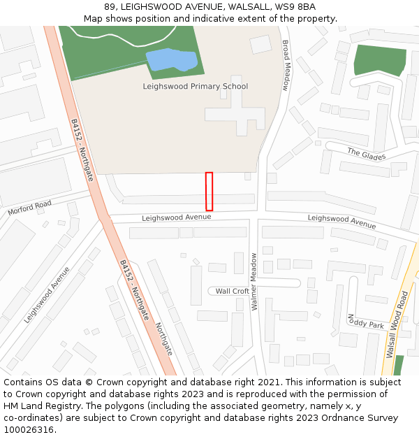 89, LEIGHSWOOD AVENUE, WALSALL, WS9 8BA: Location map and indicative extent of plot