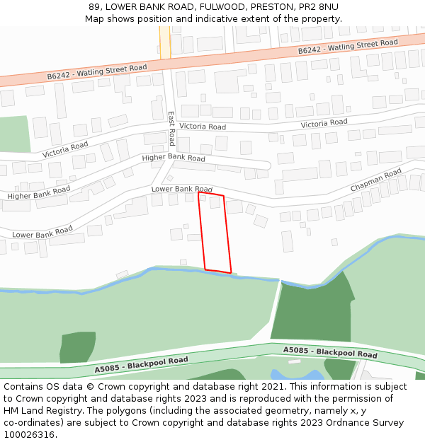 89, LOWER BANK ROAD, FULWOOD, PRESTON, PR2 8NU: Location map and indicative extent of plot