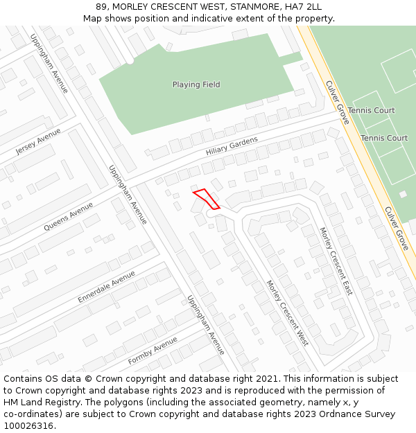 89, MORLEY CRESCENT WEST, STANMORE, HA7 2LL: Location map and indicative extent of plot