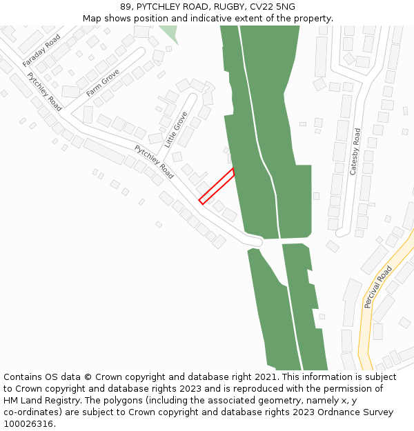 89, PYTCHLEY ROAD, RUGBY, CV22 5NG: Location map and indicative extent of plot