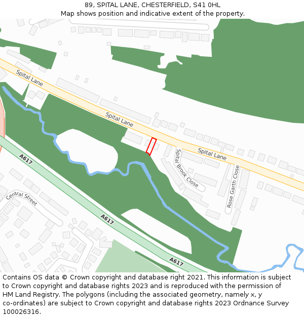 89, SPITAL LANE, CHESTERFIELD, S41 0HL: Location map and indicative extent of plot