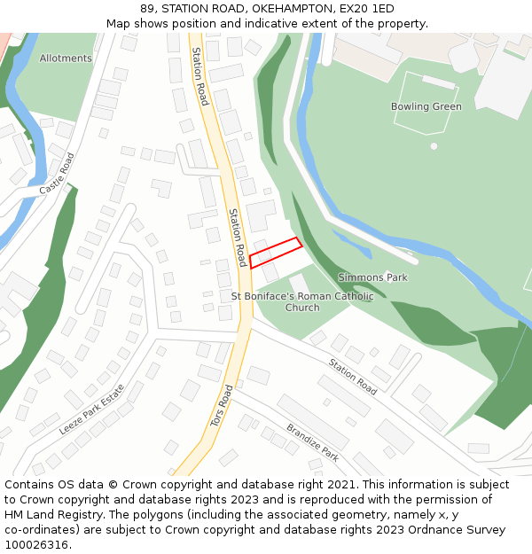 89, STATION ROAD, OKEHAMPTON, EX20 1ED: Location map and indicative extent of plot