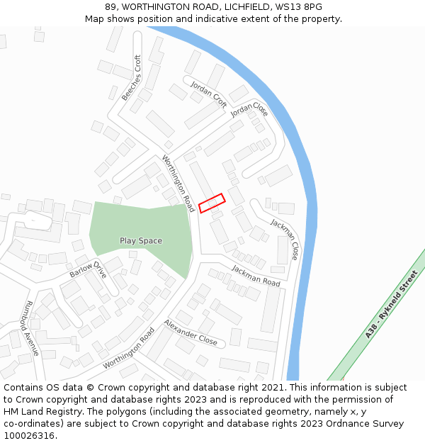 89, WORTHINGTON ROAD, LICHFIELD, WS13 8PG: Location map and indicative extent of plot