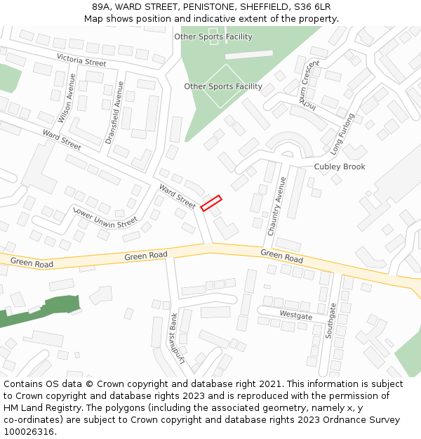 89A, WARD STREET, PENISTONE, SHEFFIELD, S36 6LR: Location map and indicative extent of plot