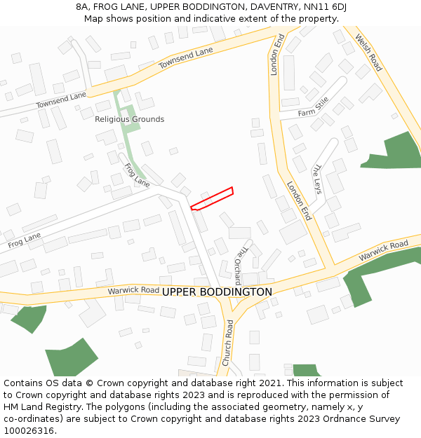 8A, FROG LANE, UPPER BODDINGTON, DAVENTRY, NN11 6DJ: Location map and indicative extent of plot