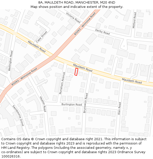 8A, MAULDETH ROAD, MANCHESTER, M20 4ND: Location map and indicative extent of plot