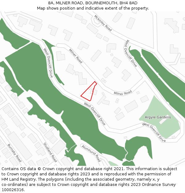 8A, MILNER ROAD, BOURNEMOUTH, BH4 8AD: Location map and indicative extent of plot