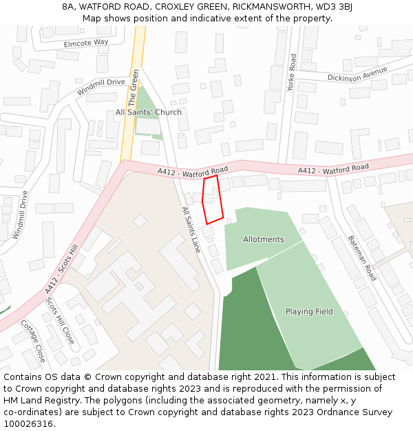 8A, WATFORD ROAD, CROXLEY GREEN, RICKMANSWORTH, WD3 3BJ: Location map and indicative extent of plot