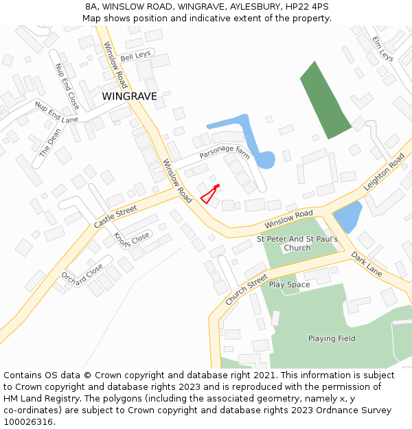 8A, WINSLOW ROAD, WINGRAVE, AYLESBURY, HP22 4PS: Location map and indicative extent of plot