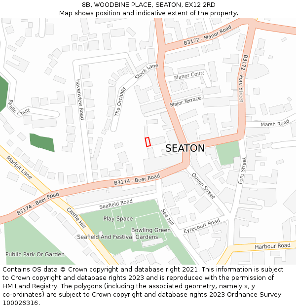 8B, WOODBINE PLACE, SEATON, EX12 2RD: Location map and indicative extent of plot