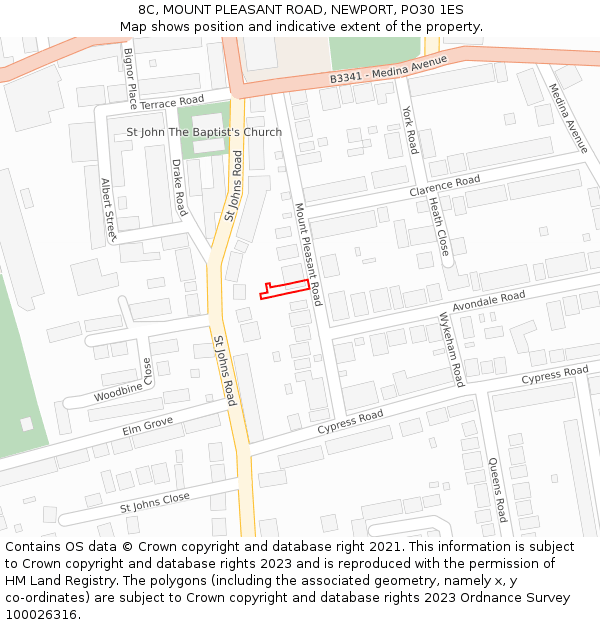 8C, MOUNT PLEASANT ROAD, NEWPORT, PO30 1ES: Location map and indicative extent of plot