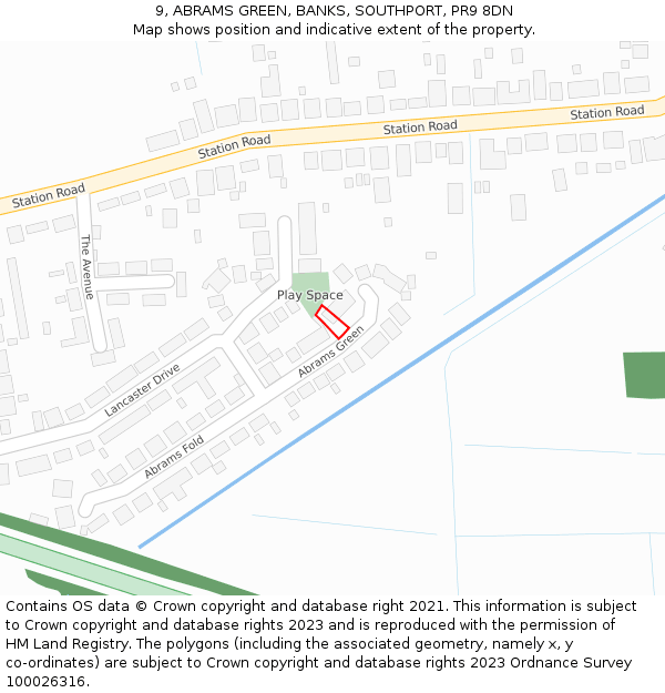 9, ABRAMS GREEN, BANKS, SOUTHPORT, PR9 8DN: Location map and indicative extent of plot