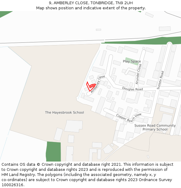 9, AMBERLEY CLOSE, TONBRIDGE, TN9 2UH: Location map and indicative extent of plot