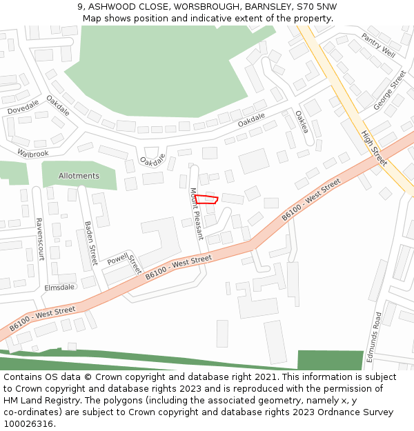 9, ASHWOOD CLOSE, WORSBROUGH, BARNSLEY, S70 5NW: Location map and indicative extent of plot